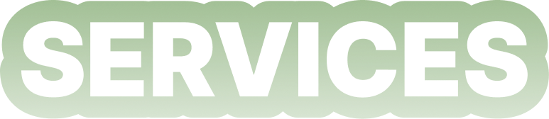 Services-Schriftzug in schwarzer Großschrift auf grünem Hintergrund