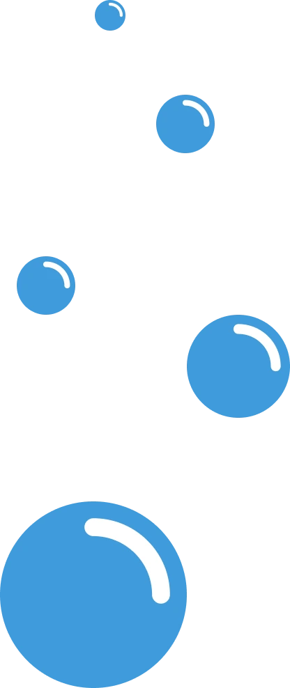 Dezente Grafik mit blauen Wasserblasen auf schwarzem Hintergrund