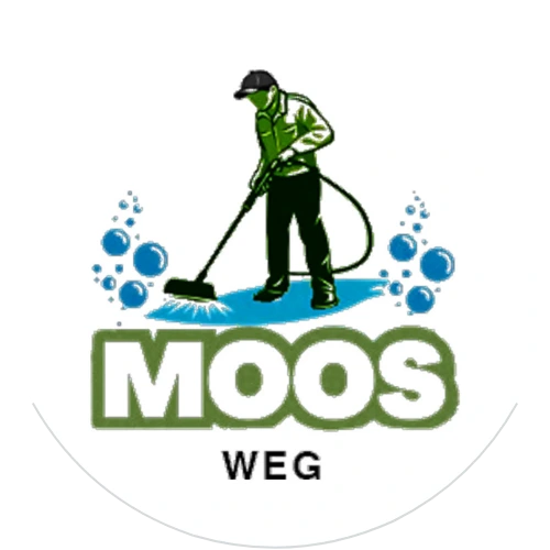 Mann mit Hochdruckreiniger reinigt Pflasterfläche Hofreinigung